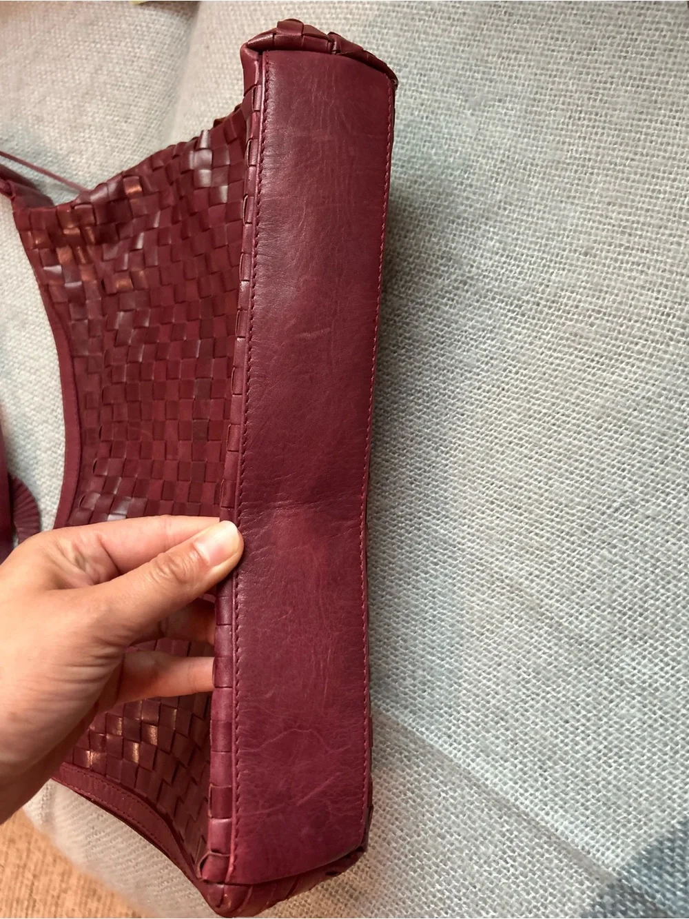 Sharif Studio Woven Leather Hobo Shoulder Bag Burgundy Boho Made in Brazil